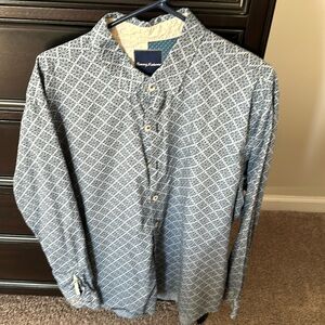 Tommy Bahama Mens Dress Shirt Large XXL Blue Pima Cotton Long Sleeve Casual